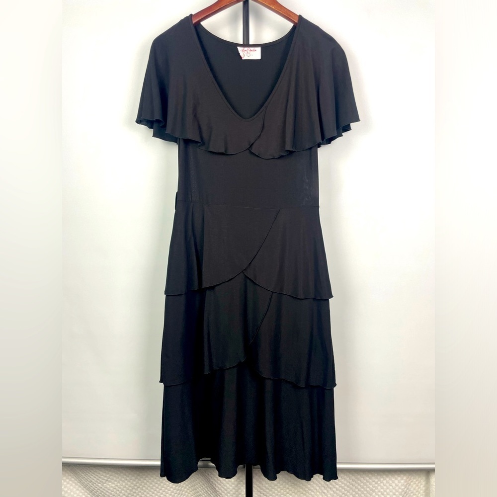 Leona Edmiston Frocks Black Tiered Ruffle Layered‎ Short Sleeve Dress